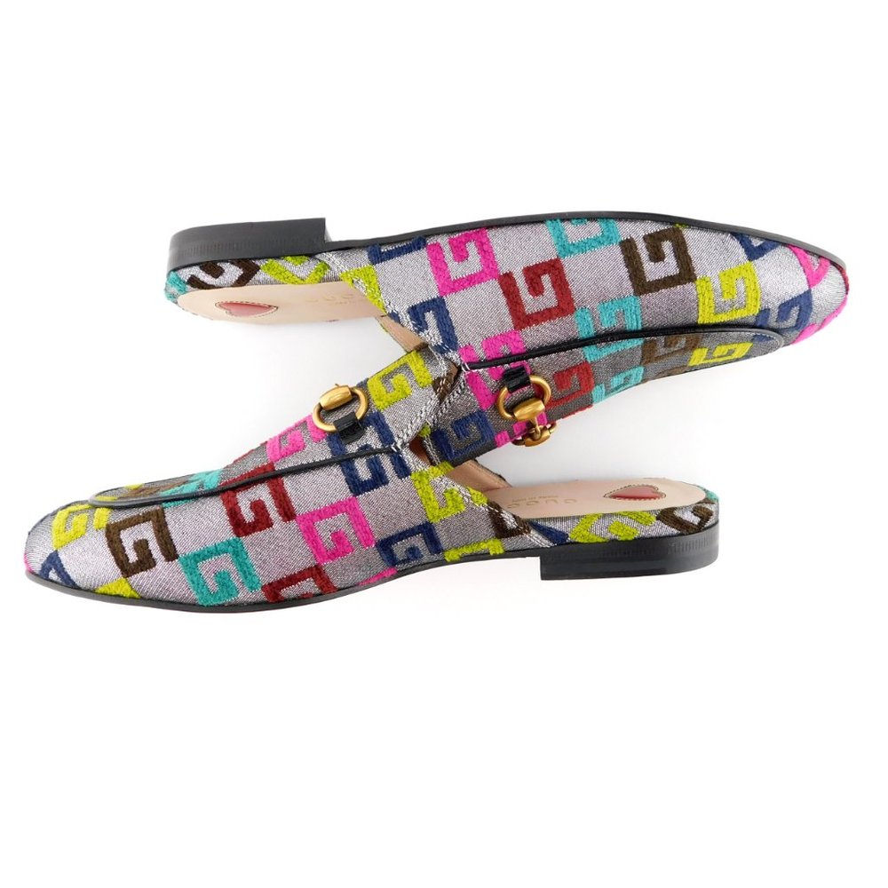 New GUCCI Horse Bit GG Logo Silver Flat Mules 36.5 - Picture 5 of 8